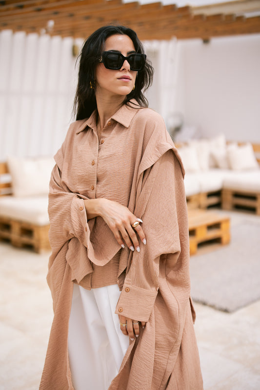 Layered Textured Shirt - Camel