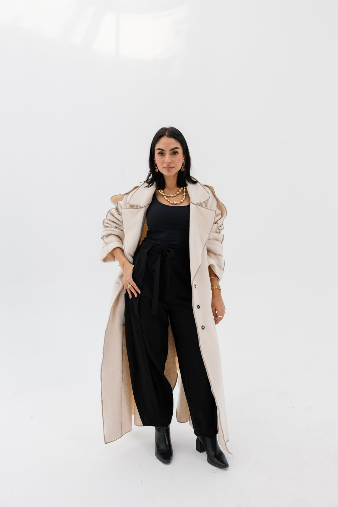 Stitched Wool Coat - Creme