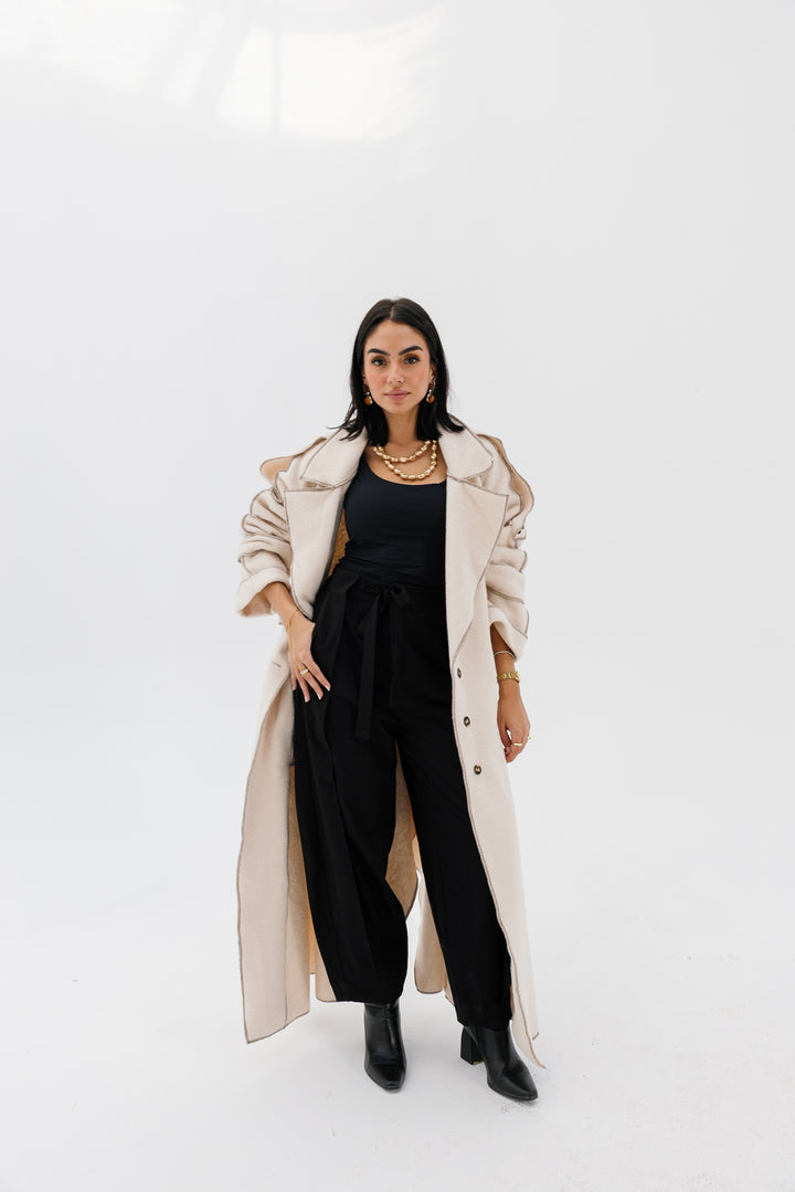 Stitched Wool Coat - Creme