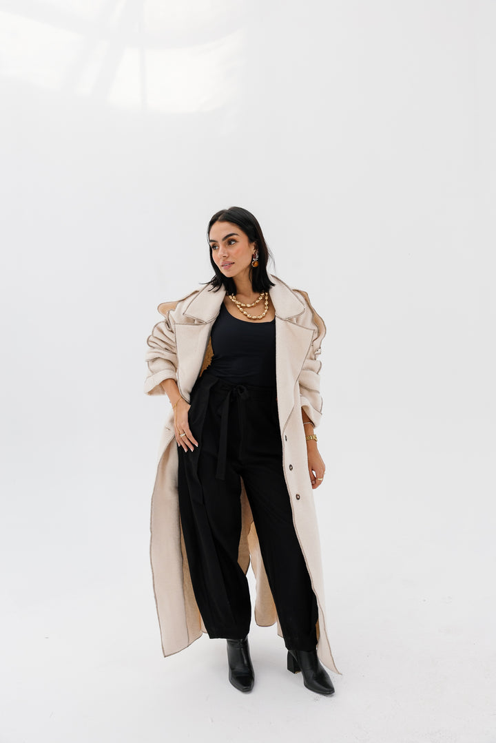 Stitched Wool Coat - Creme