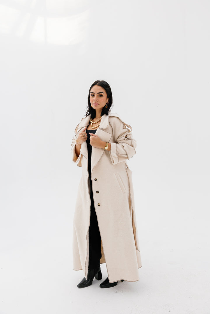 Stitched Wool Coat - Creme
