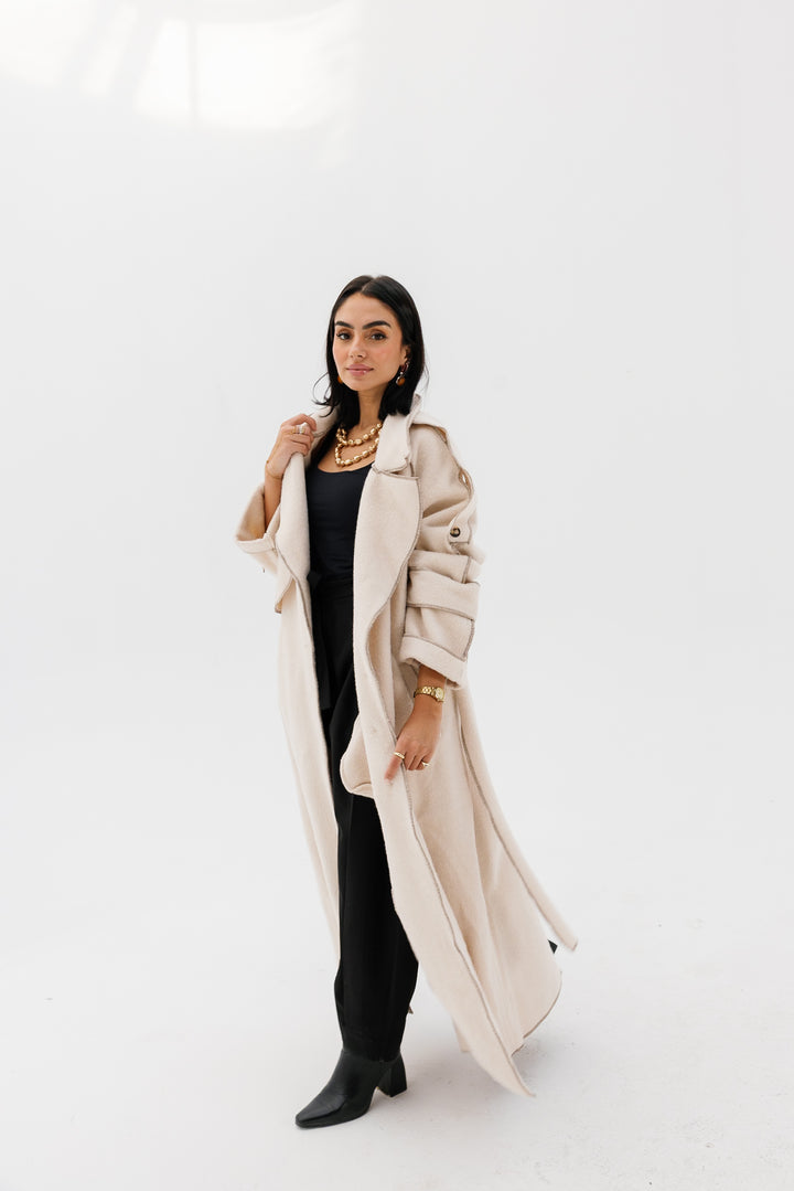 Stitched Wool Coat - Creme