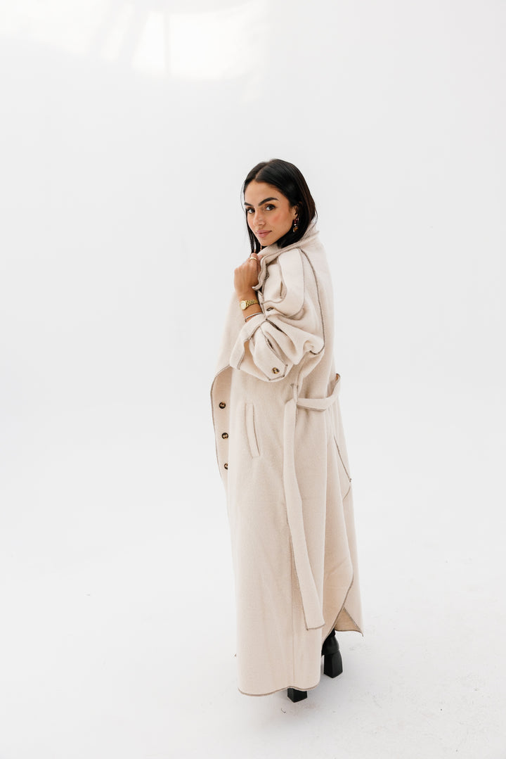 Stitched Wool Coat - Creme