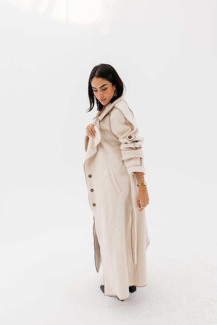Stitched Wool Coat - Creme