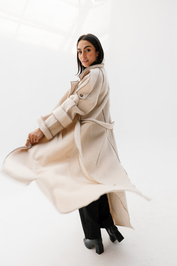 Stitched Wool Coat - Creme