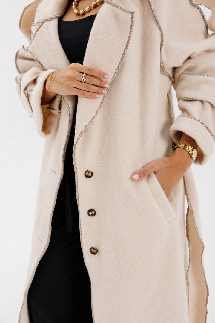 Stitched Wool Coat - Creme