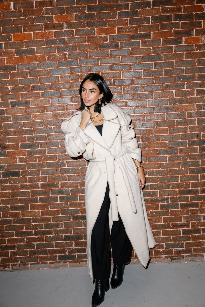 Stitched Wool Coat - Creme