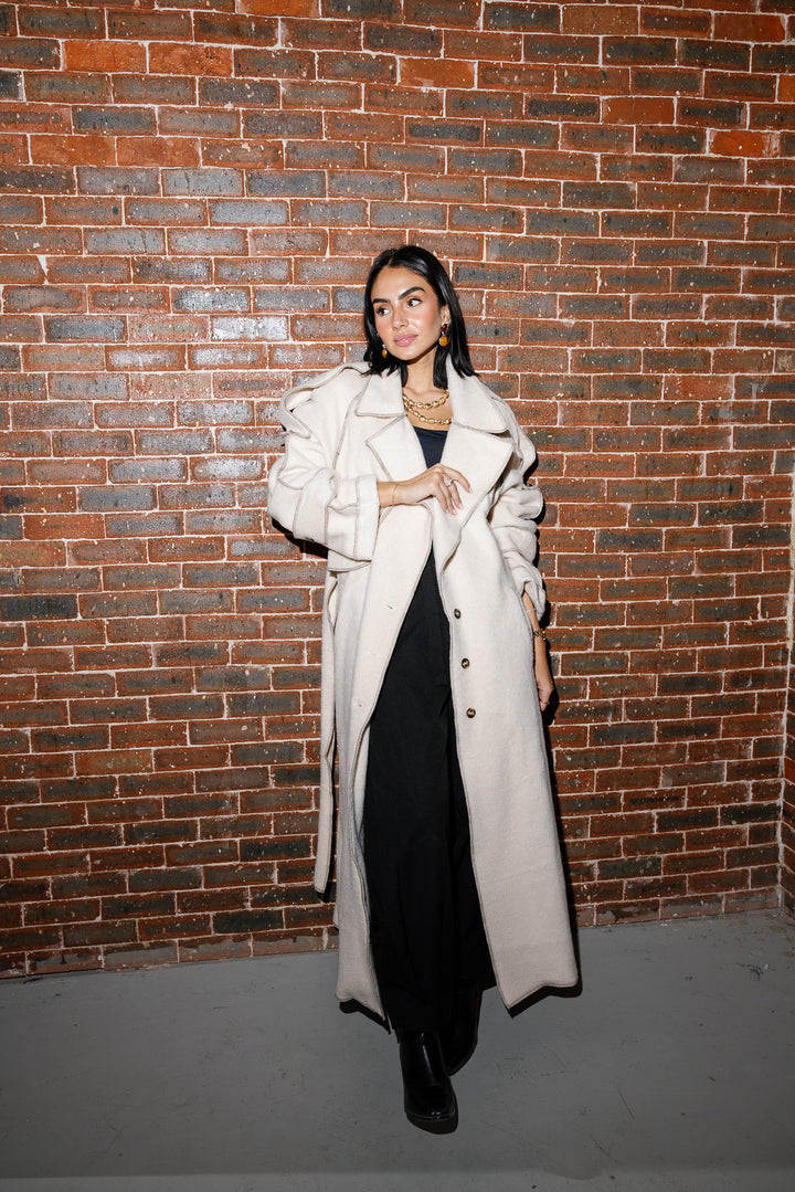 Stitched Wool Coat - Creme