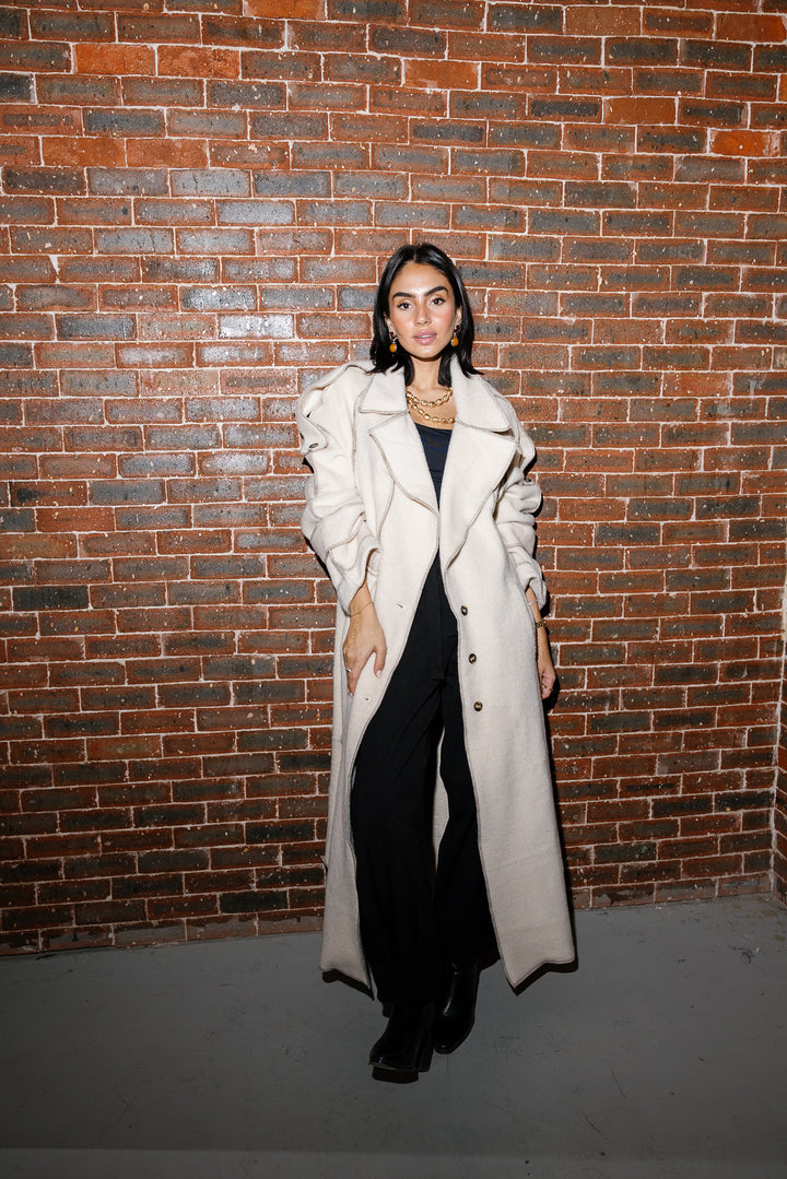 Stitched Wool Coat - Creme