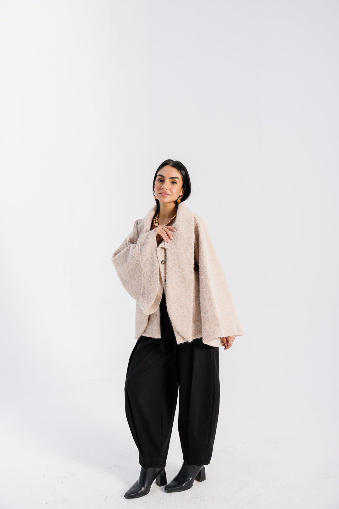 Dropped Collar Jacket - Creme
