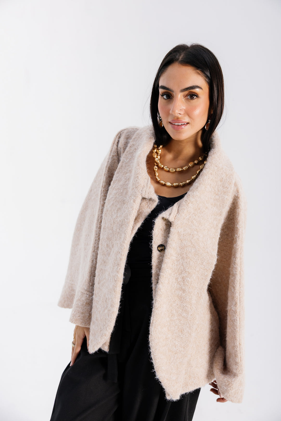 Dropped Collar Jacket - Creme