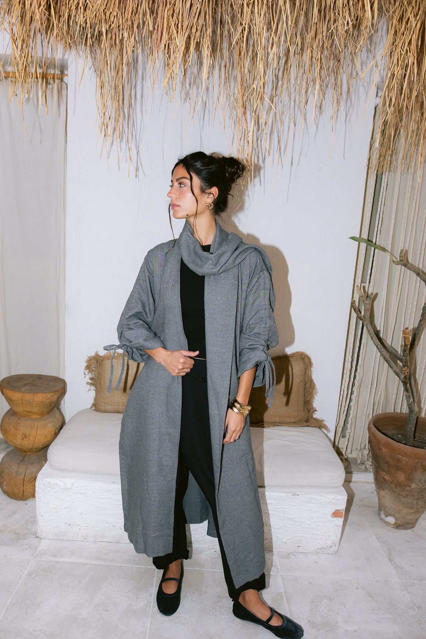 The Round Up Scarfed Kaftan - Dark Grey