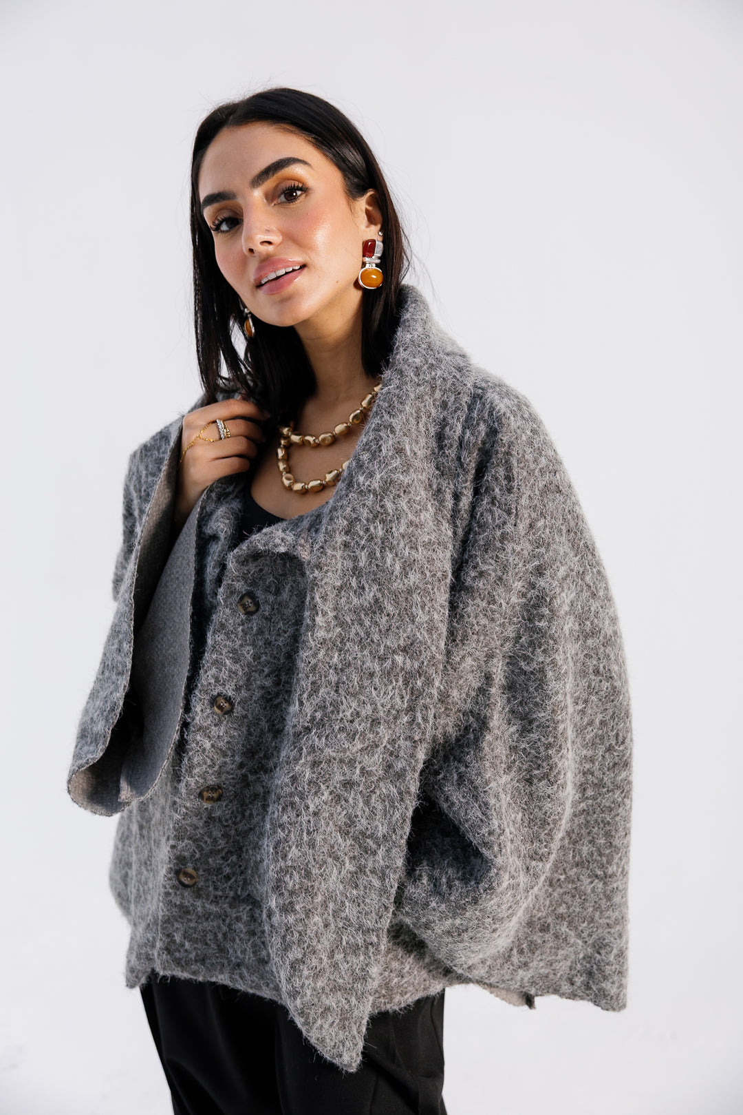 Dropped Collar Jacket - Light Grey