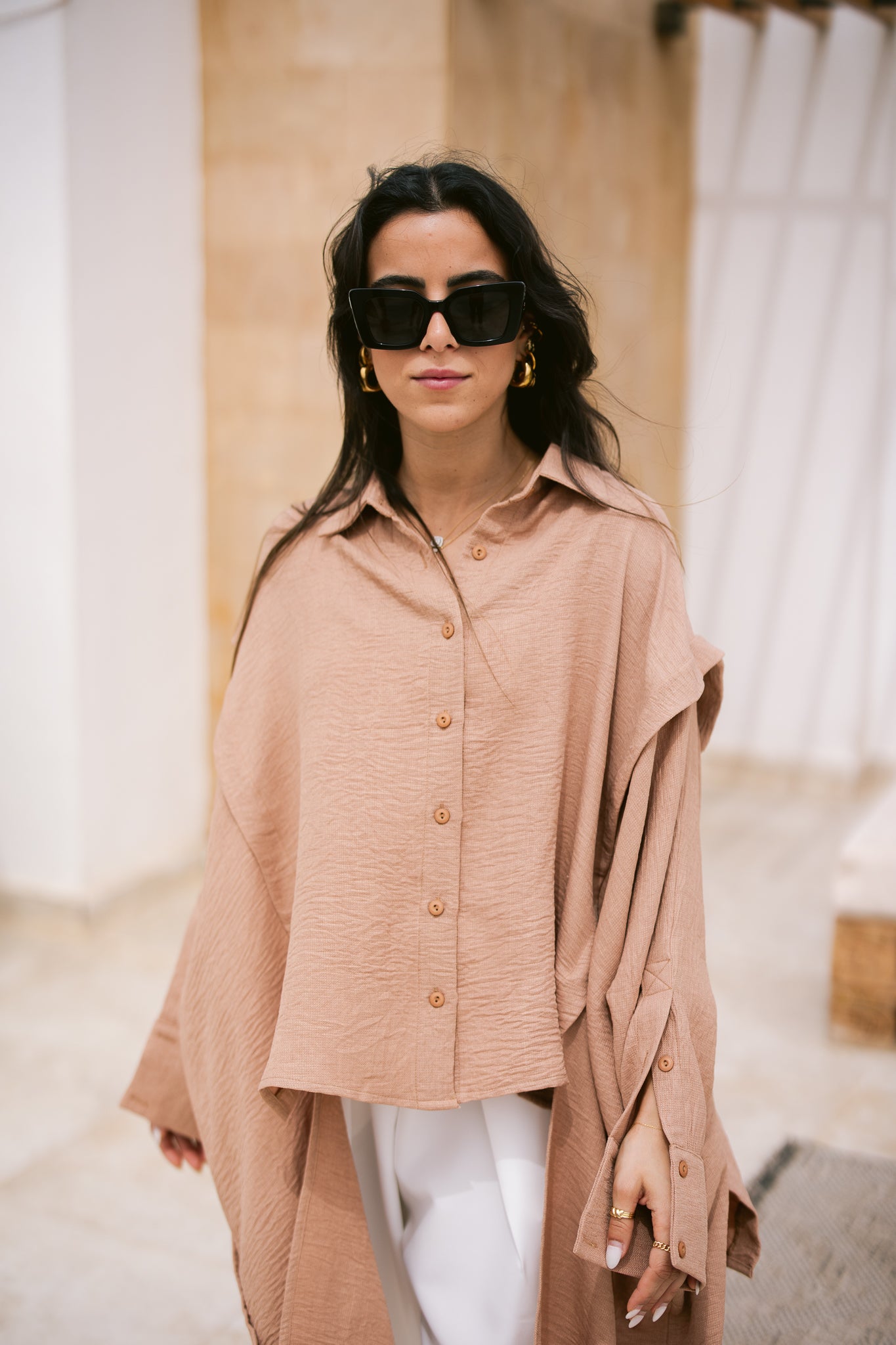 Layered Textured Shirt - Camel