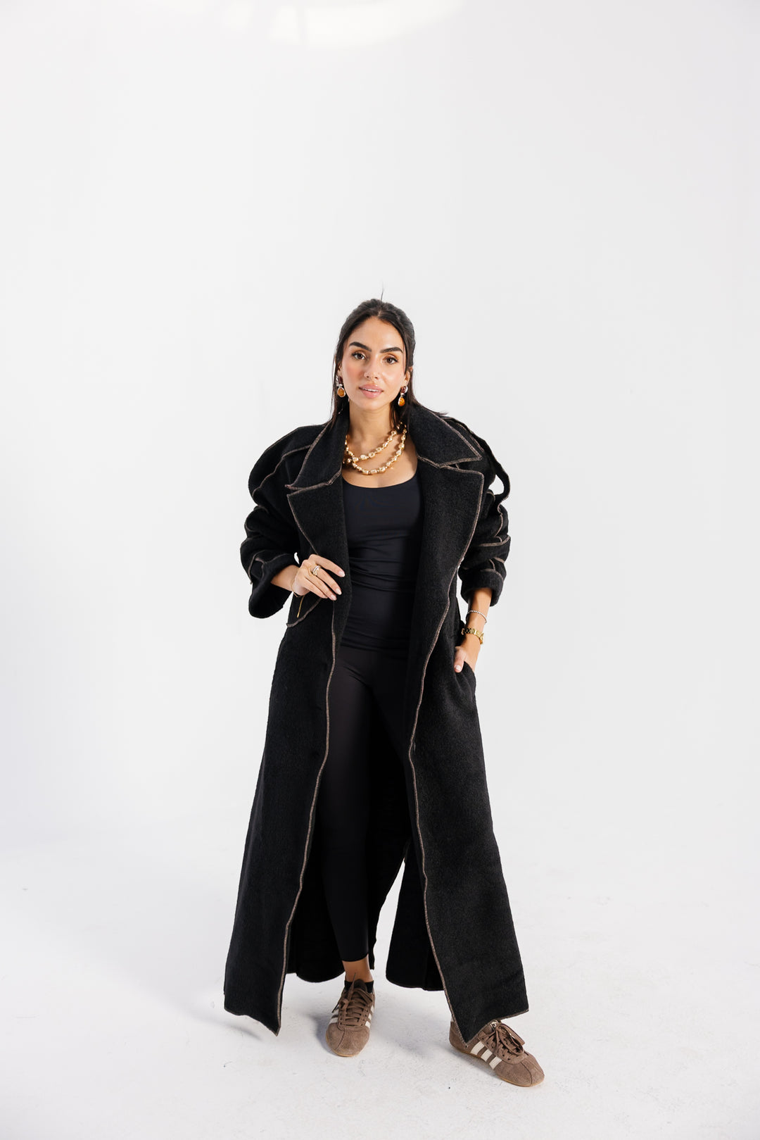 Stitched Wool Coat - Black