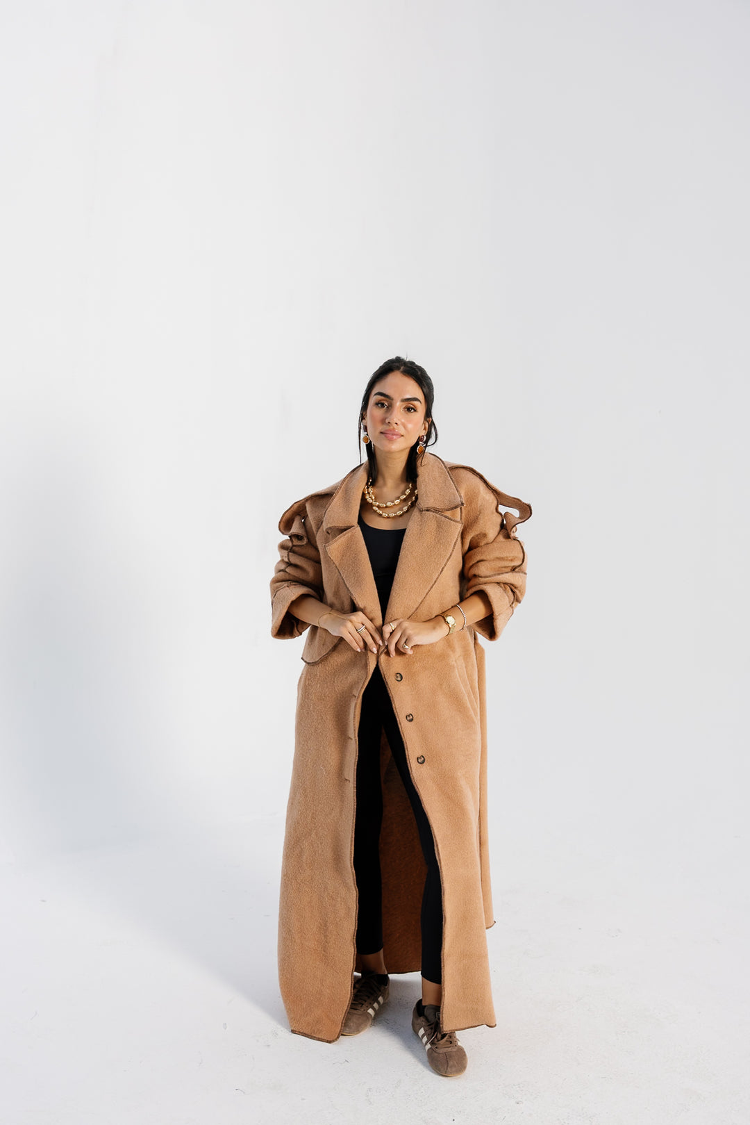Stitched Wool Coat - Camel