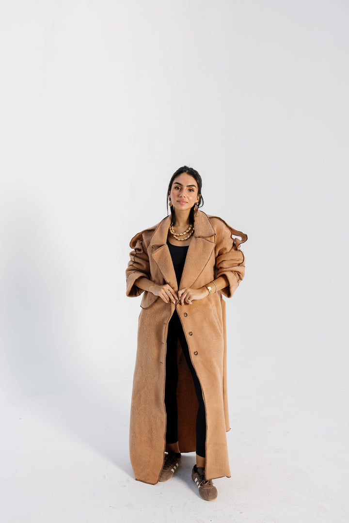 Stitched Wool Coat - Camel