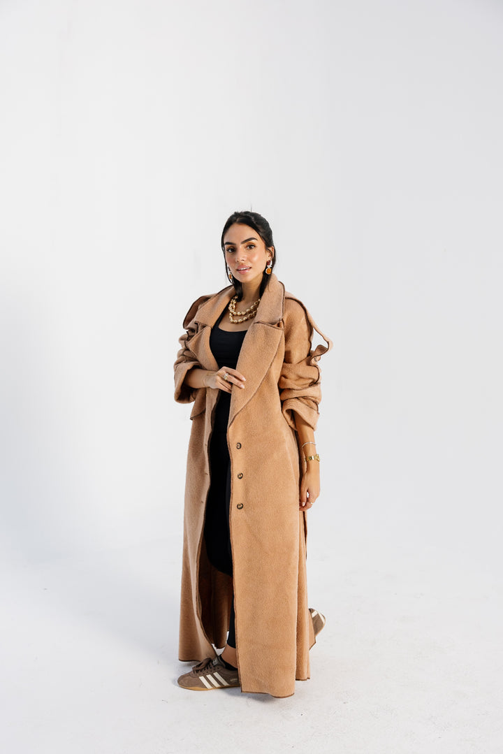 Stitched Wool Coat - Camel