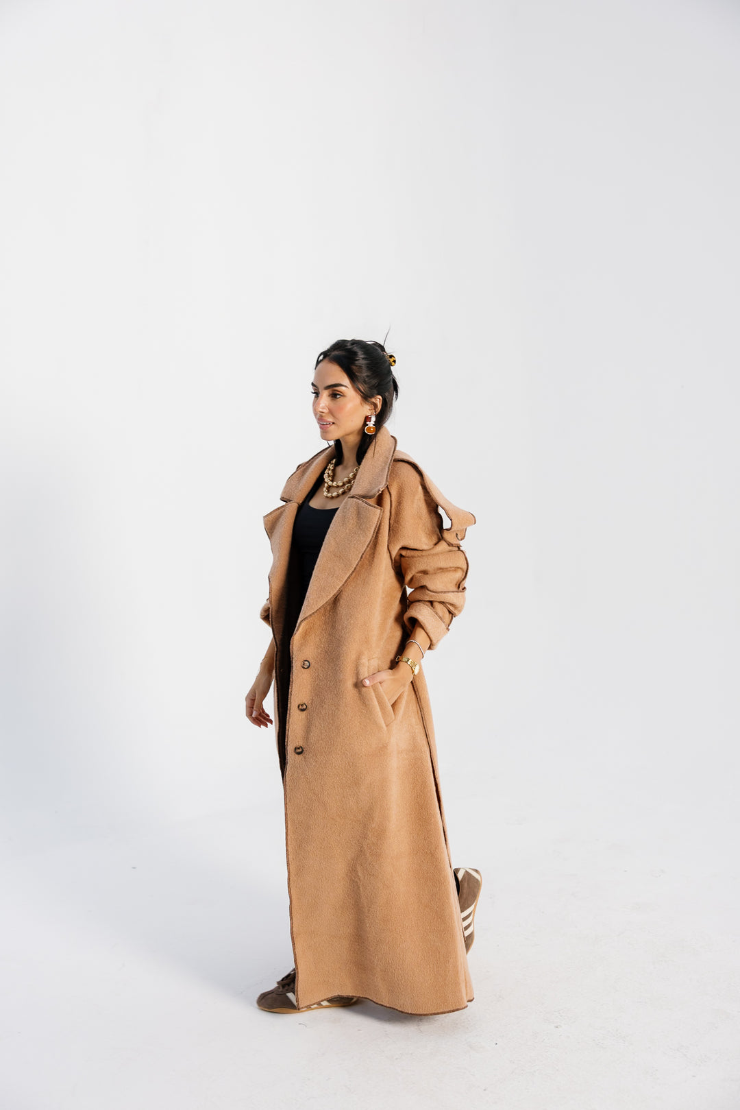 Stitched Wool Coat - Camel