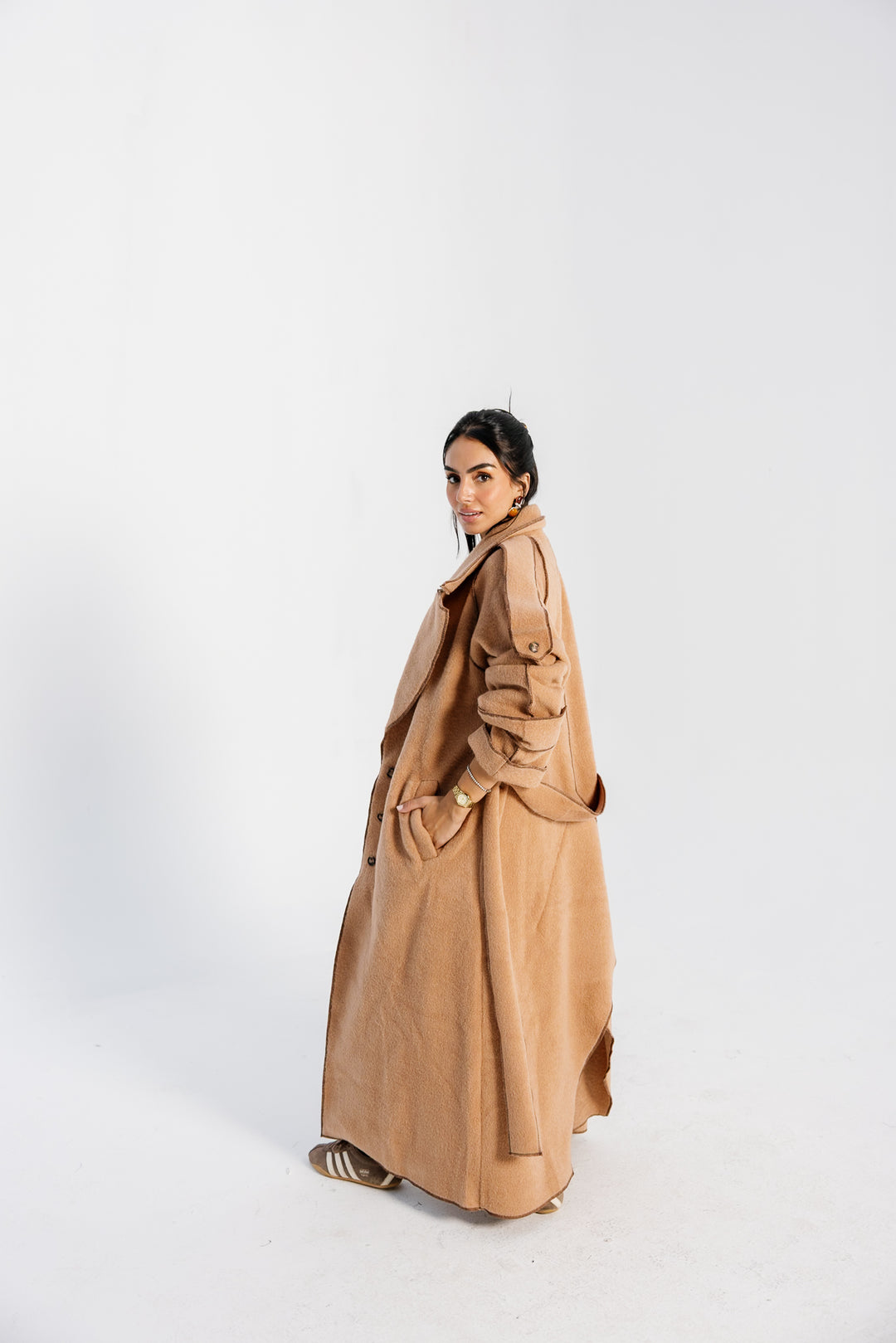 Stitched Wool Coat - Camel