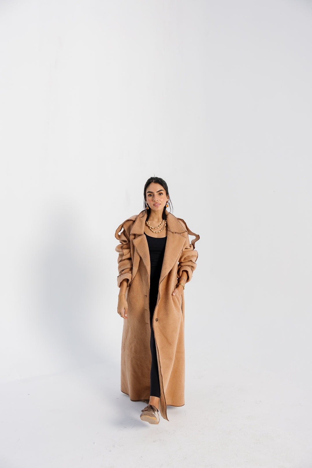Stitched Wool Coat - Camel