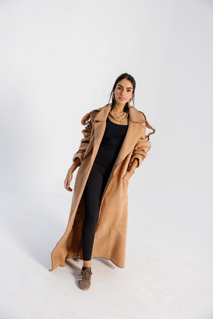 Stitched Wool Coat - Camel