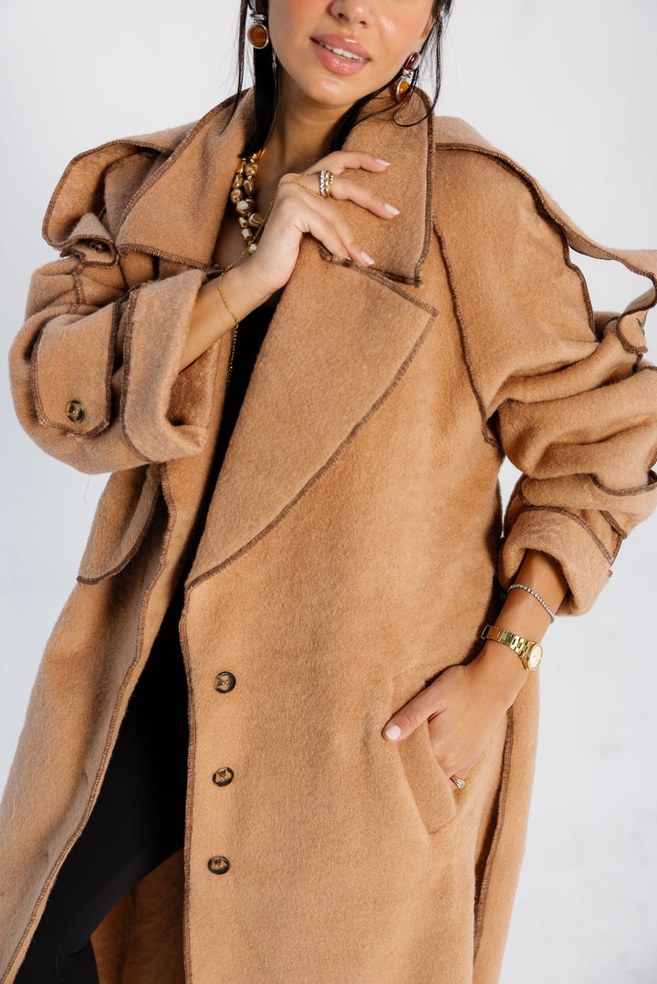 Stitched Wool Coat - Camel