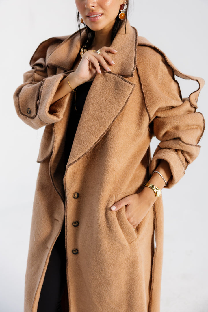 Stitched Wool Coat - Camel