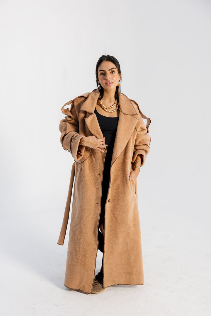 Stitched Wool Coat - Camel
