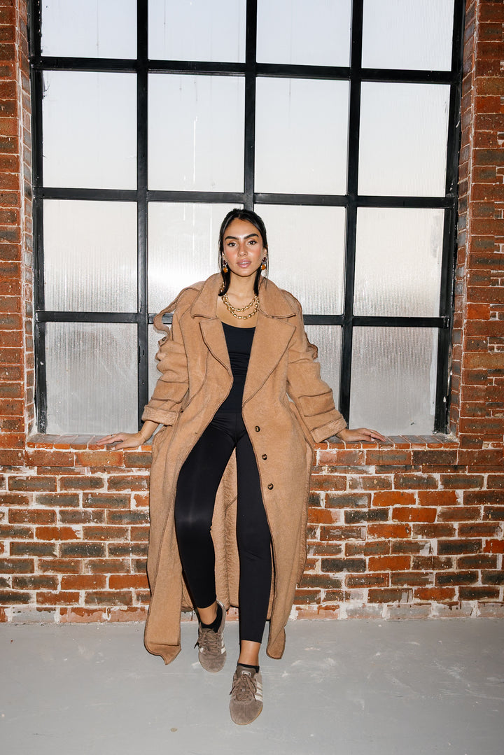 Stitched Wool Coat - Camel