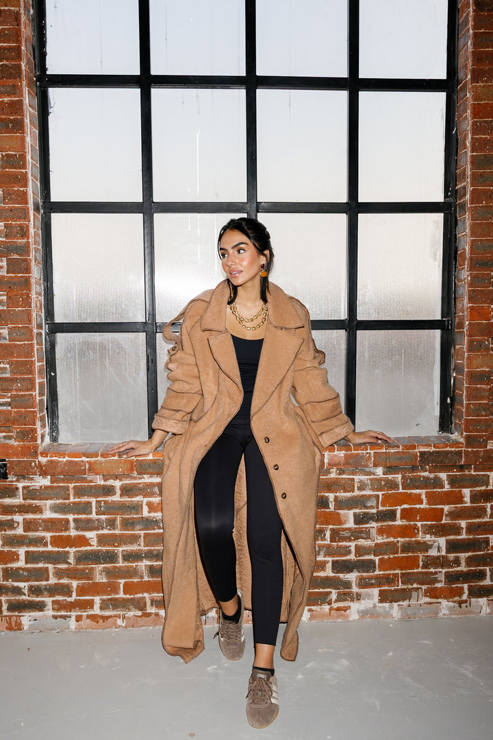 Stitched Wool Coat - Camel