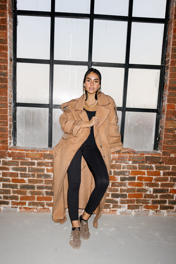 Stitched Wool Coat - Camel