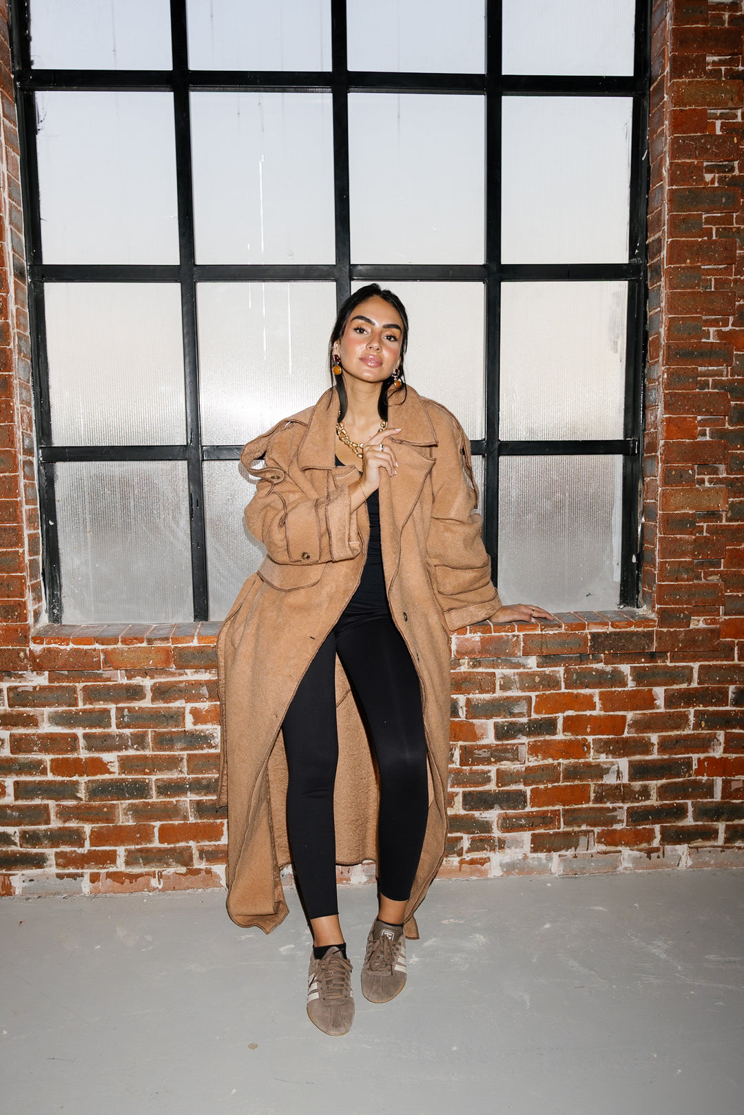 Stitched Wool Coat - Camel
