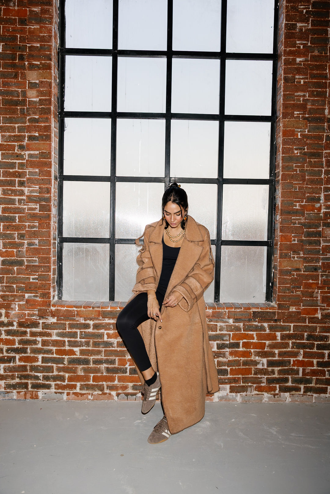 Stitched Wool Coat - Camel