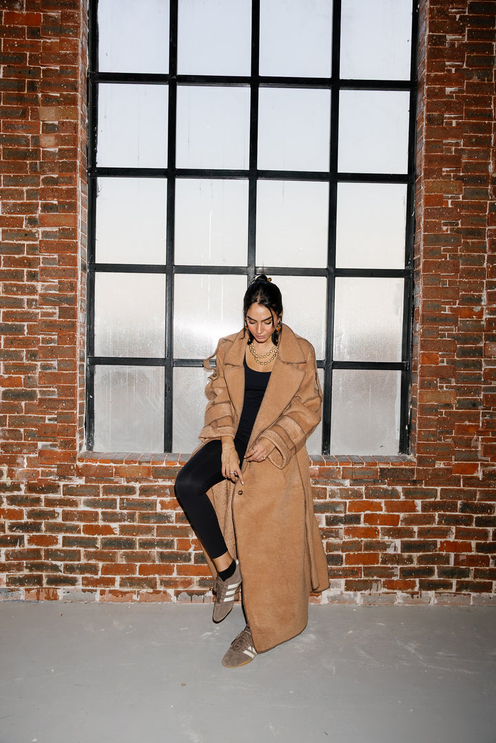 Stitched Wool Coat - Camel