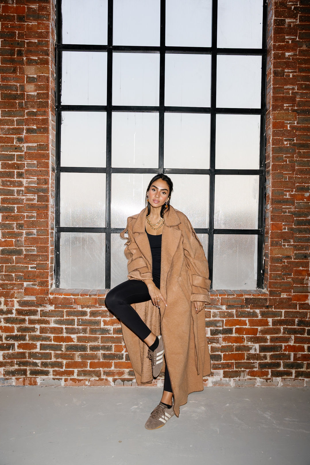 Stitched Wool Coat - Camel
