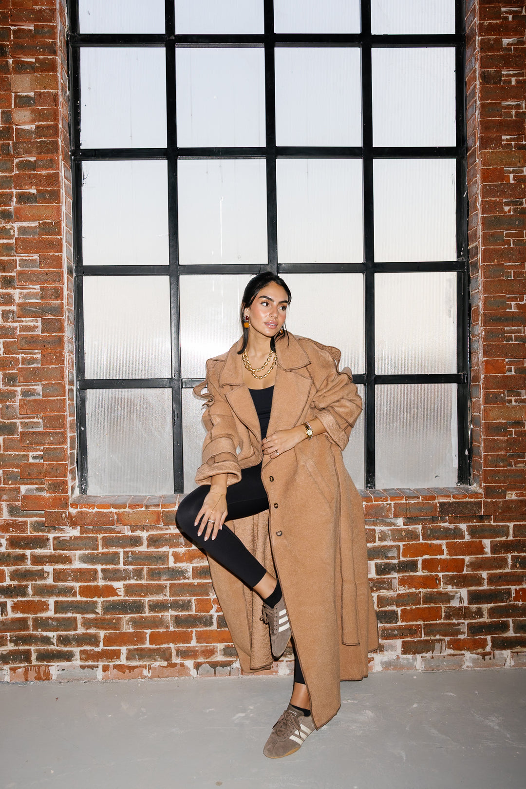 Stitched Wool Coat - Camel