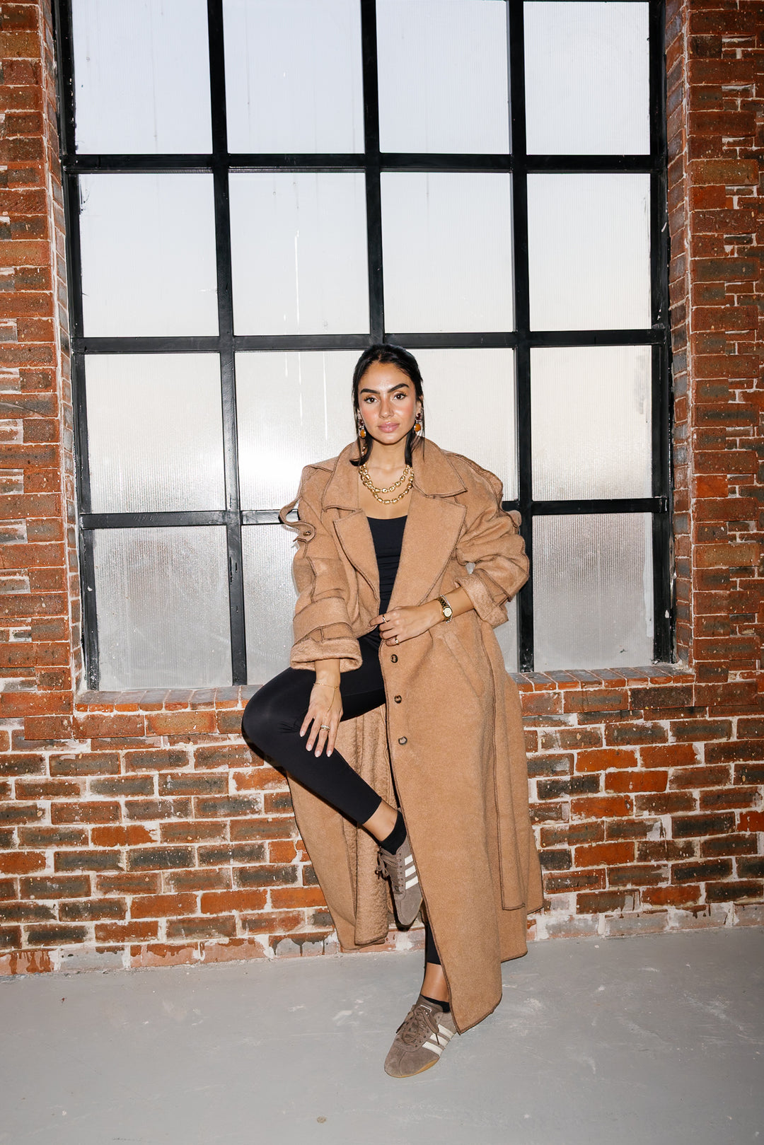 Stitched Wool Coat - Camel
