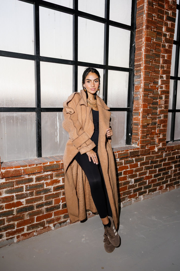 Stitched Wool Coat - Camel