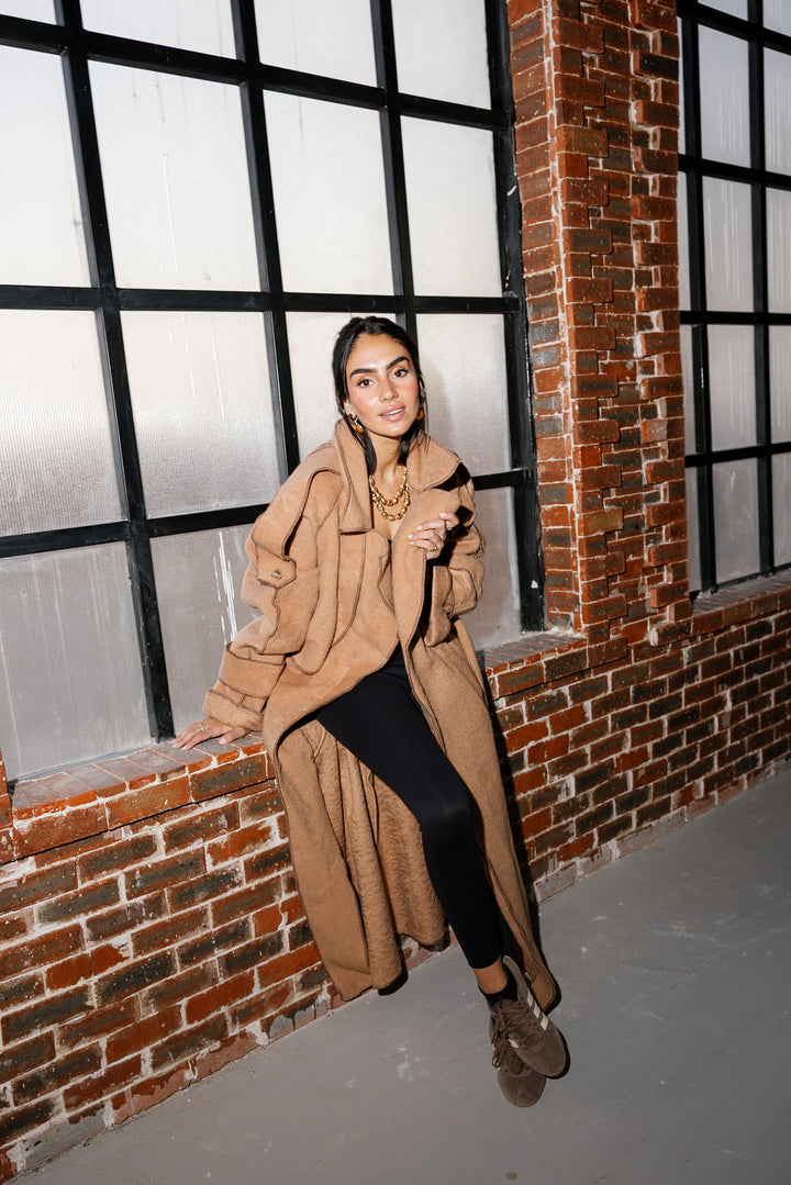 Stitched Wool Coat - Camel