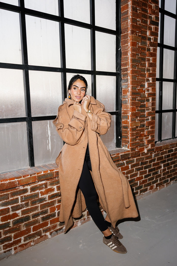 Stitched Wool Coat - Camel