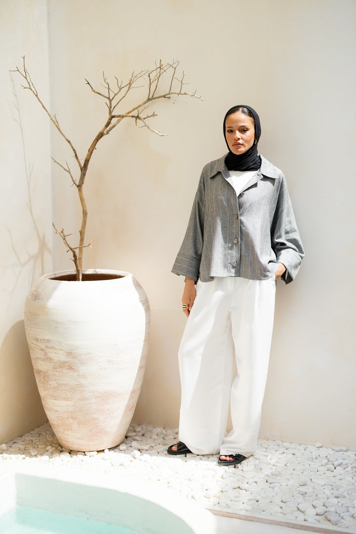 Striped Linen Shirt - Dark Grey
