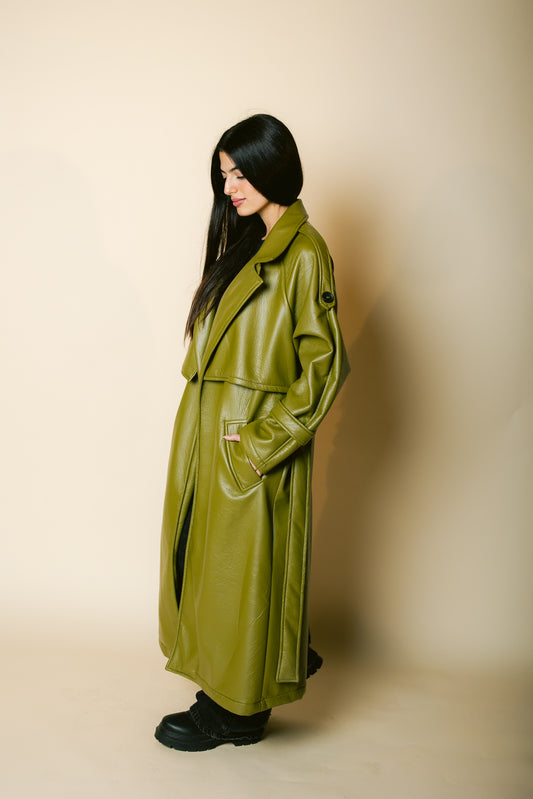 Leather Trench Coat - Avocado