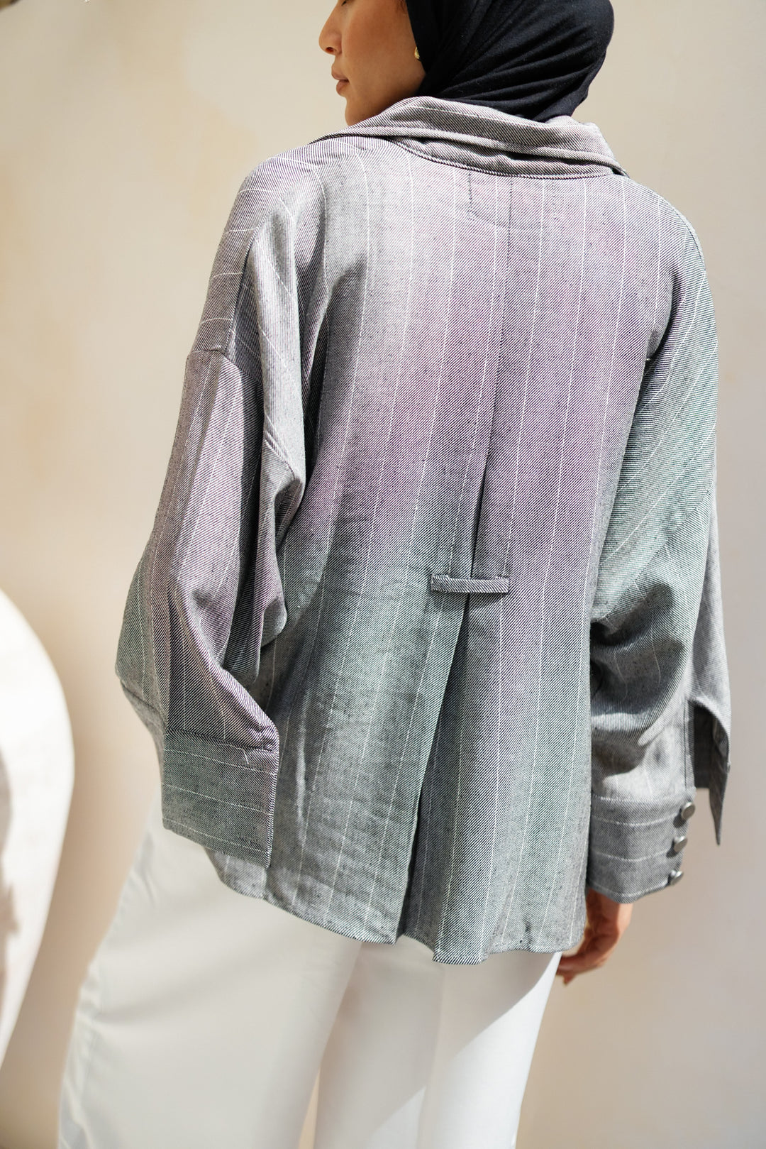 Striped Linen Shirt - Dark Grey
