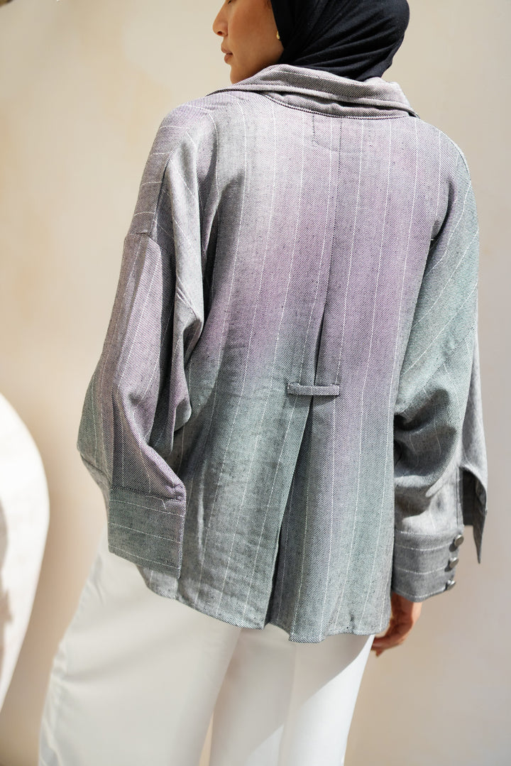 Striped Linen Shirt - Dark Grey