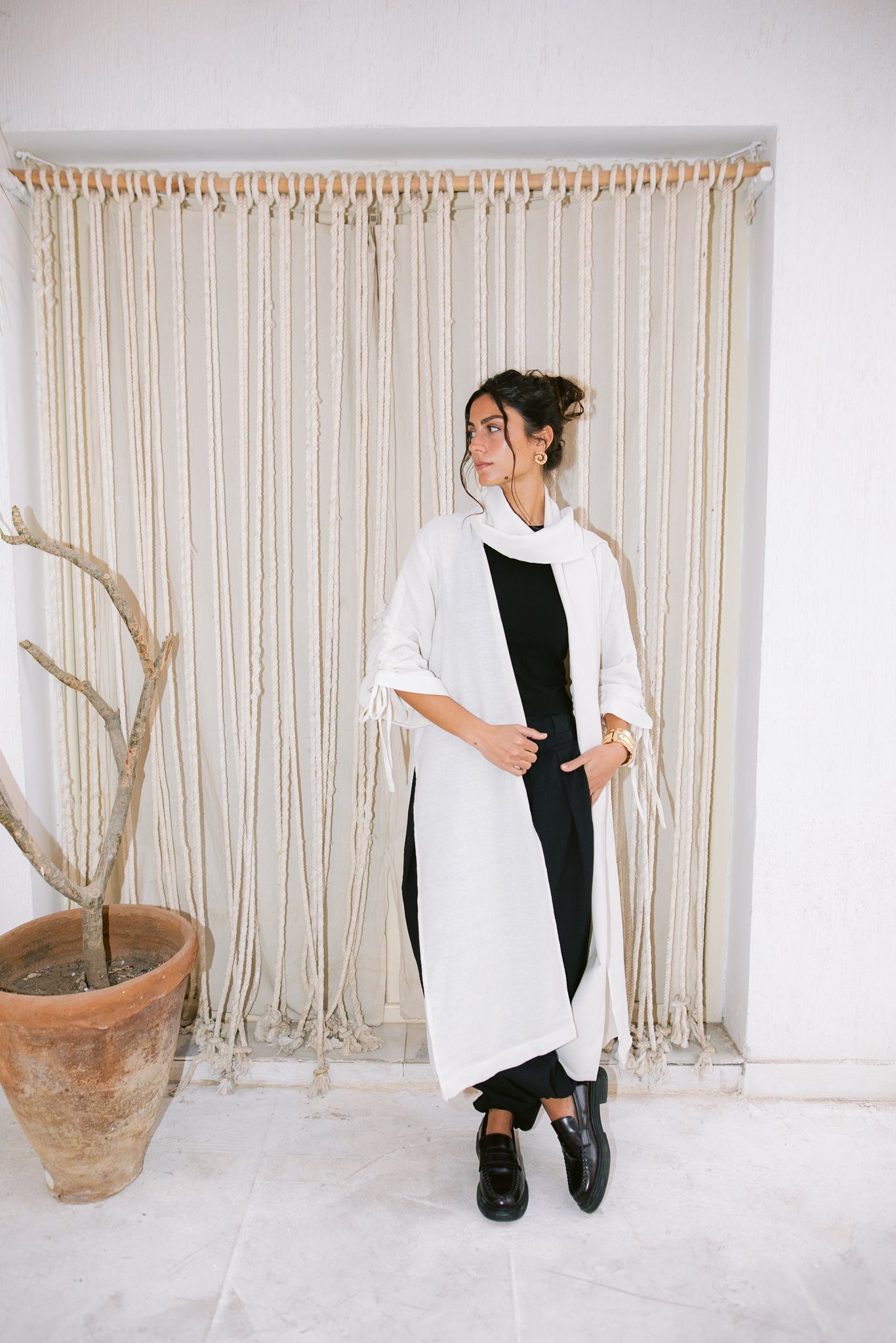 The Round Up Scarfed Kaftan - Offwhite