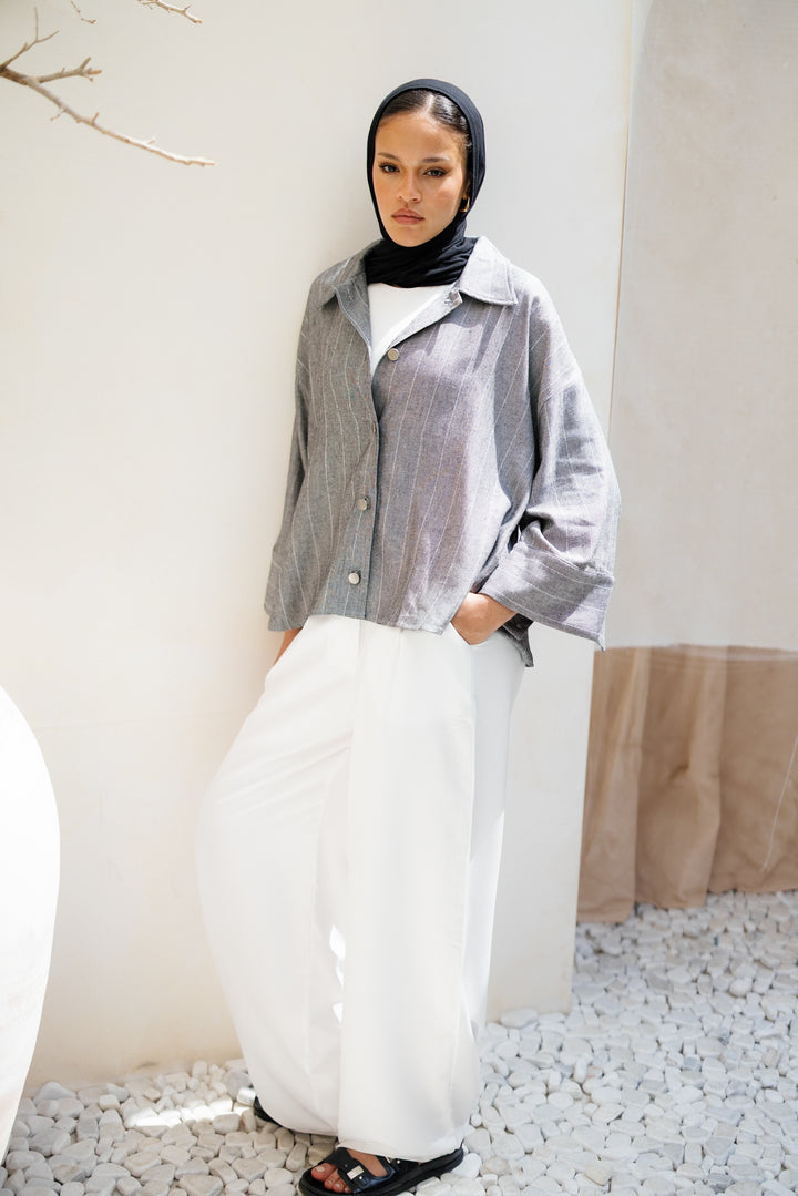 Striped Linen Shirt - Dark Grey