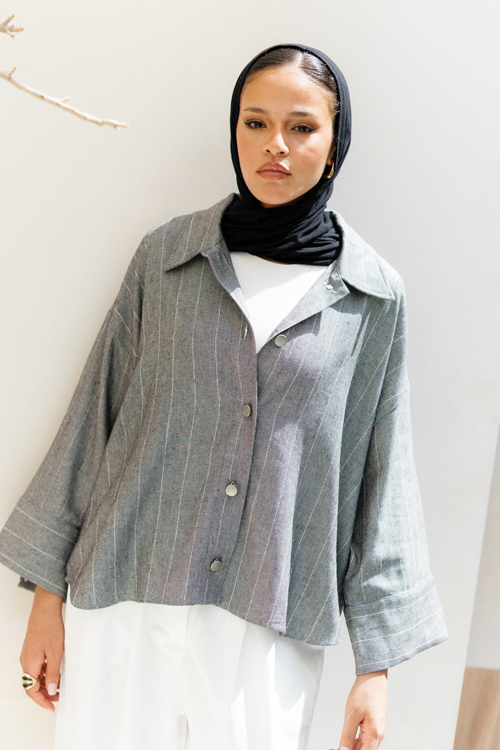Striped Linen Shirt - Dark Grey