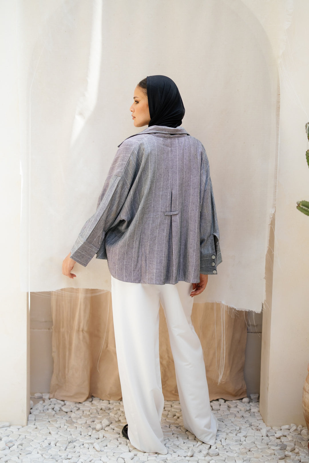 Striped Linen Shirt - Dark Grey