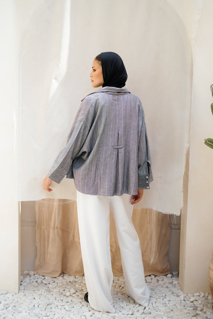 Striped Linen Shirt - Dark Grey